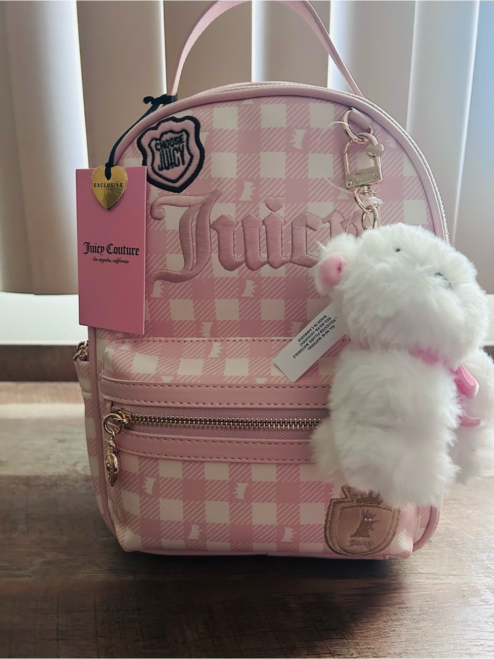 Juicy Couture Study In Style w/scottie Backpack w/ Plush Charm.Pink Clay Color. - Picture 6 of 11